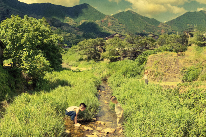 A peaceful rural landscape representing 'Furusato'.