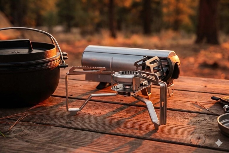 Lightweight compact gas burner by Snow Peak, Japanese outdoor gear brand from Niigata