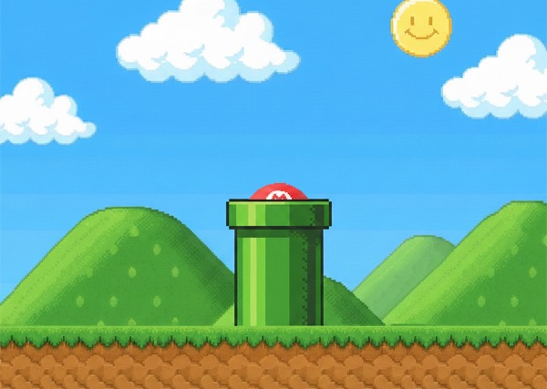 Red Super Mario Bros cap with embroidered M logo